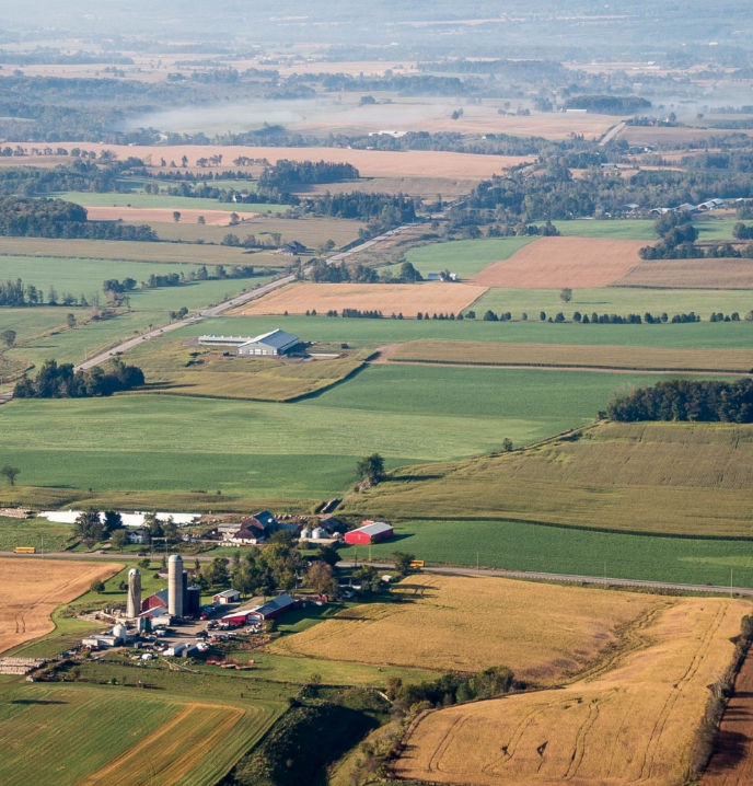 An aerial view of farmlands
