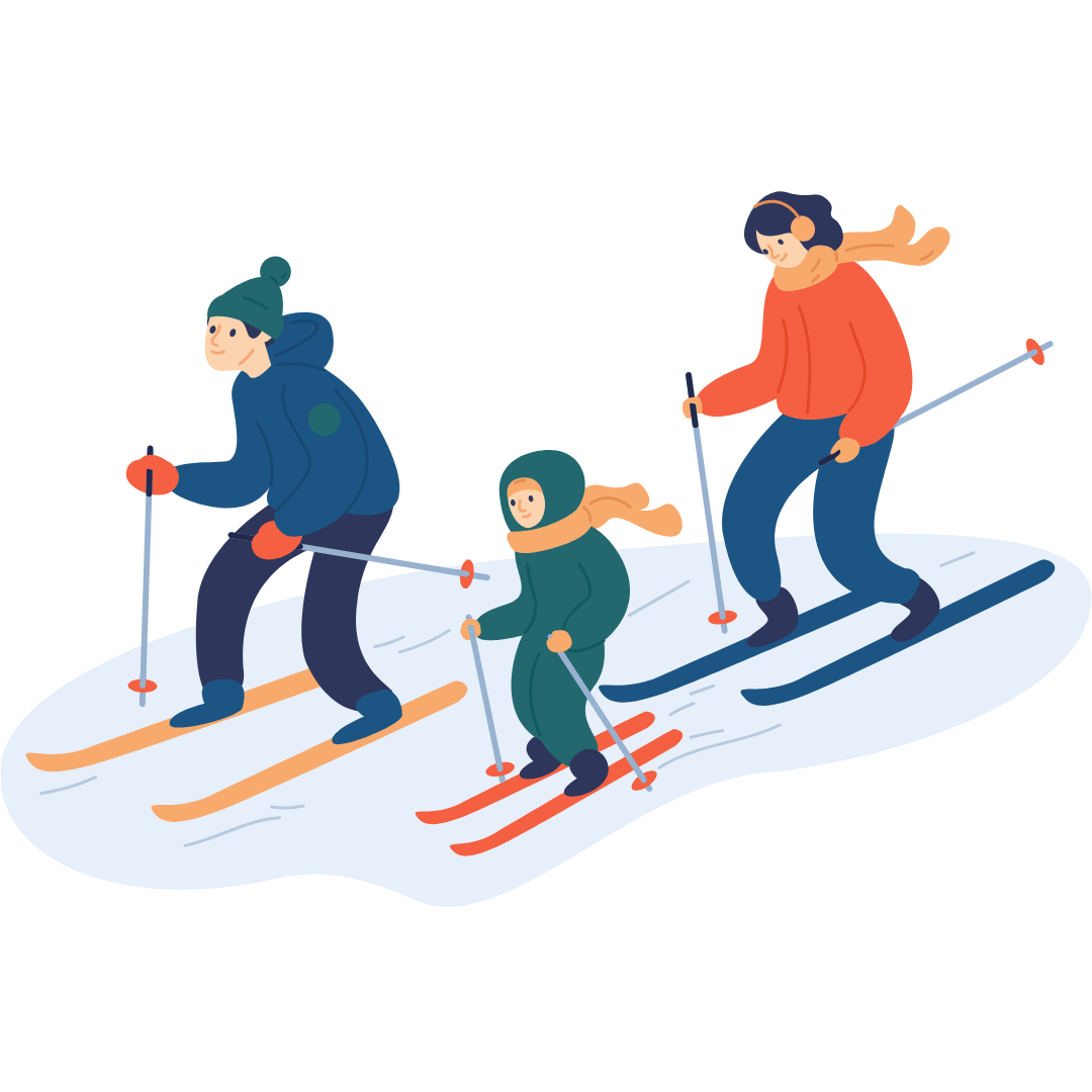 graphic of a young family skiing