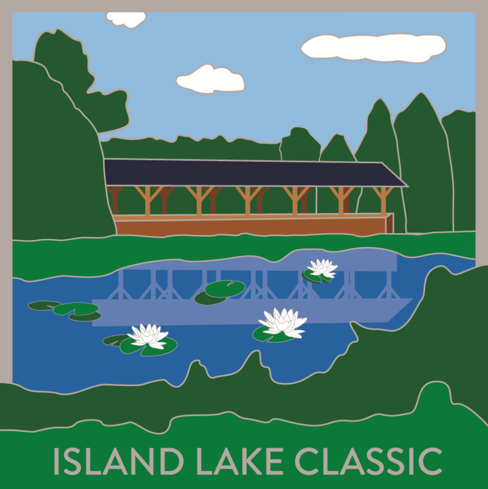 main image for the event. Graphic of the Island lake boardwalk surrounded by trees and water