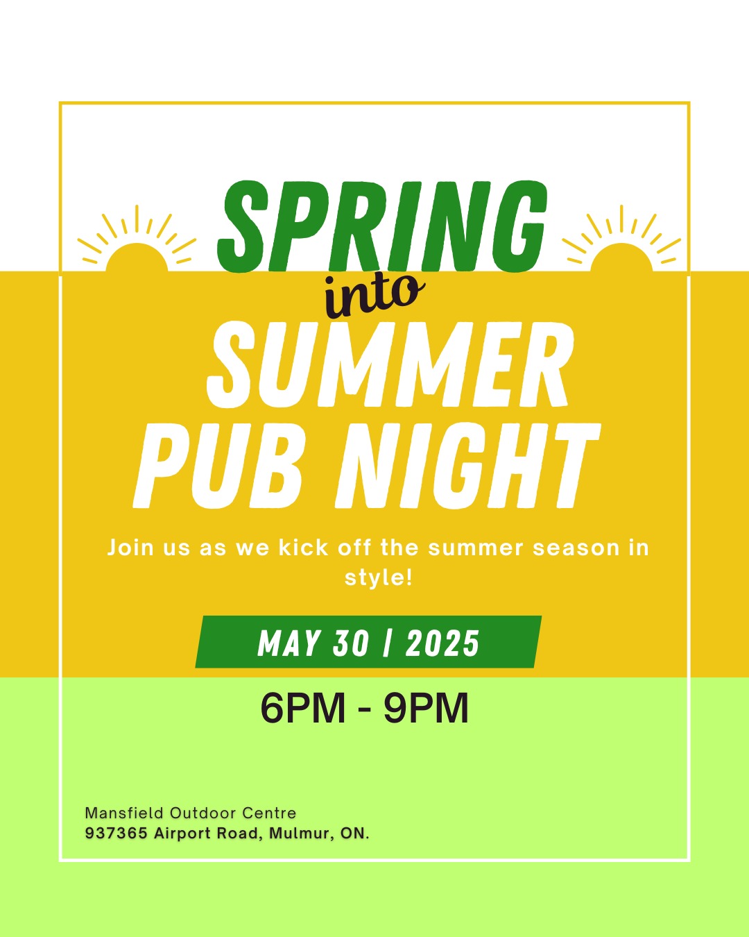 Spring into Summer Pub night graphic